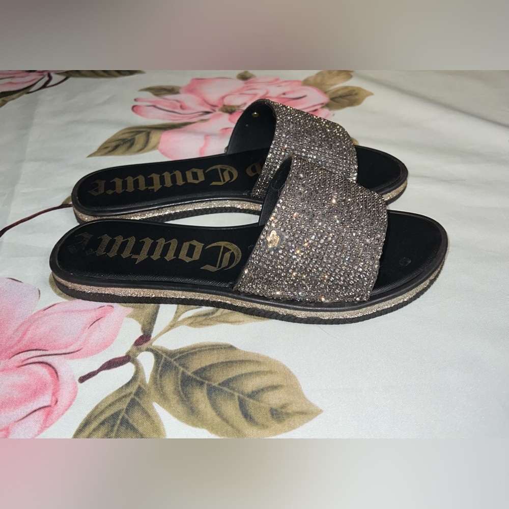 Juicy Couture Rose Gold Glitter Slide Sandals
